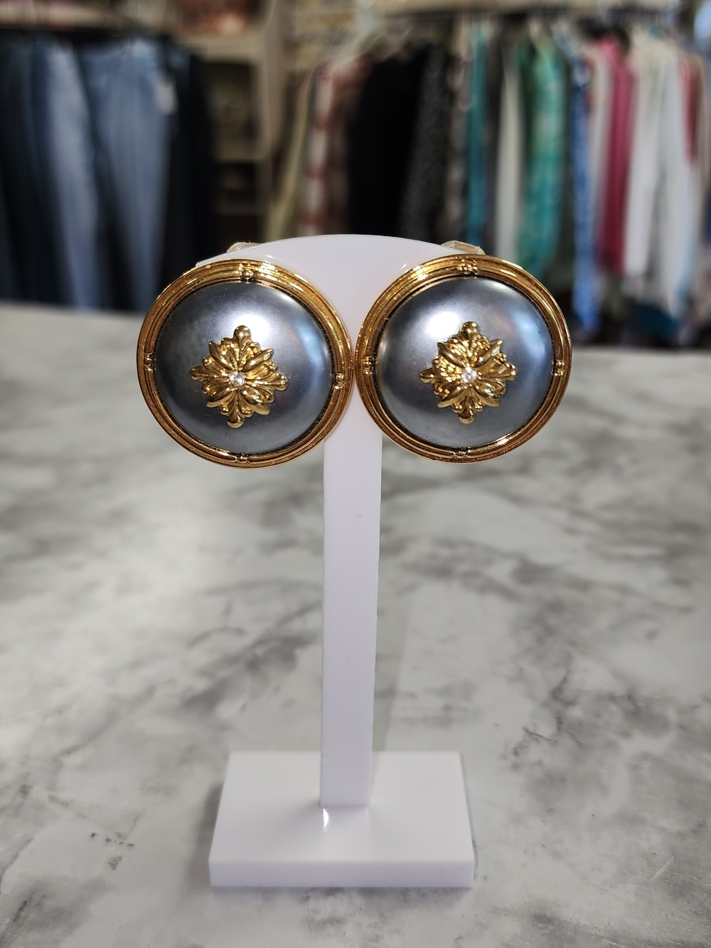 Vintage Avon Gray Button Earrings